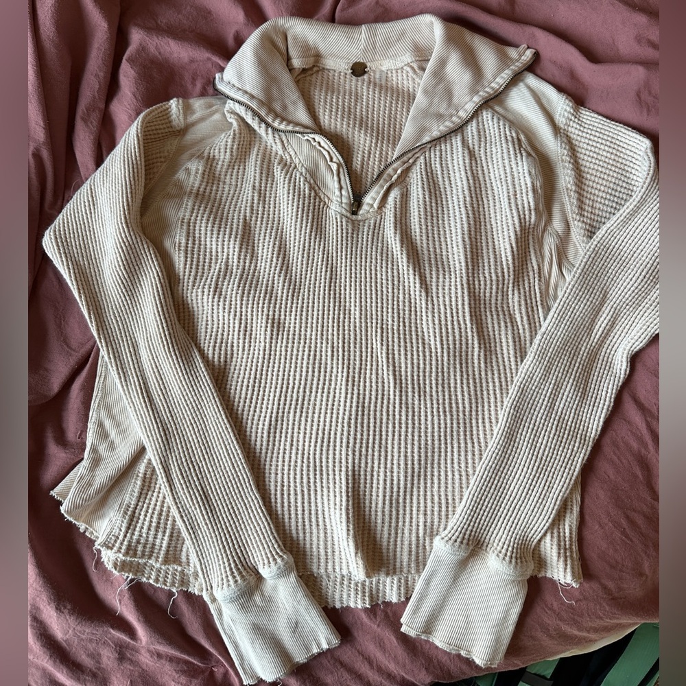FP One Beige Waffle Knit Quarter Zip